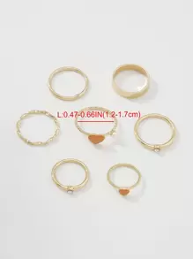 7入組水鑽和愛心裝飾戒指 - 金黃色 - 查看 5