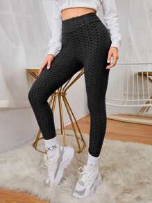 Mulvari Solid Textured High Waist Leggings - Black - View 2