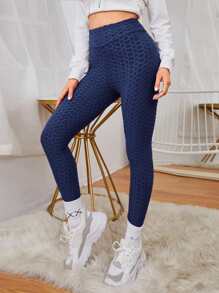 Mulvari Solid Textured High Waist Leggings - Navy Blue - View 2