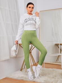 SHEIN SXY Solid Textured High Waist Leggings - Lime Green - View 3