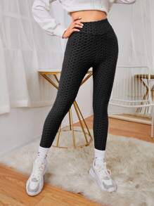 Mulvari Solid Textured High Waist Leggings - Black - View 4