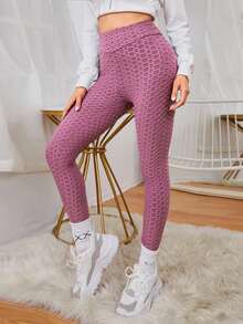 SHEIN SXY Solid Textured High Waist Leggings - Dusty Pink - View 2