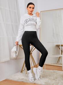 Mulvari Solid Textured High Waist Leggings - Black - View 5