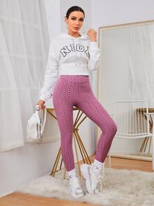 SHEIN SXY Solid Textured High Waist Leggings - Dusty Pink - View 4