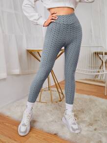 SHEIN SXY Solid Textured High Waist Leggings - Grey - View 4