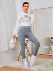 SHEIN SXY Solid Textured High Waist Leggings - Grey - View 5