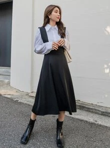 DAZY 無襯衫拉鍊後背吊帶裙 - 黑色 - 查看 1