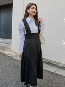 DAZY 無襯衫拉鍊後背吊帶裙 - 黑色 - 查看 4