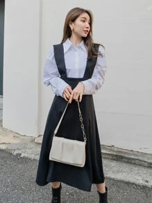 DAZY 無襯衫拉鍊後背吊帶裙 - 黑色 - 查看 7