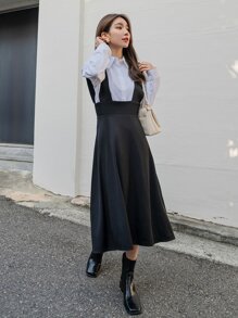 DAZY 無襯衫拉鍊後背吊帶裙 - 黑色 - 查看 8