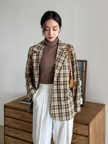DAZY Tartan Print Double Breasted Blazer - Multicolor - View 4