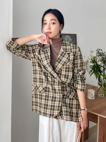 DAZY Tartan Print Double Breasted Blazer - Multicolor - View 5