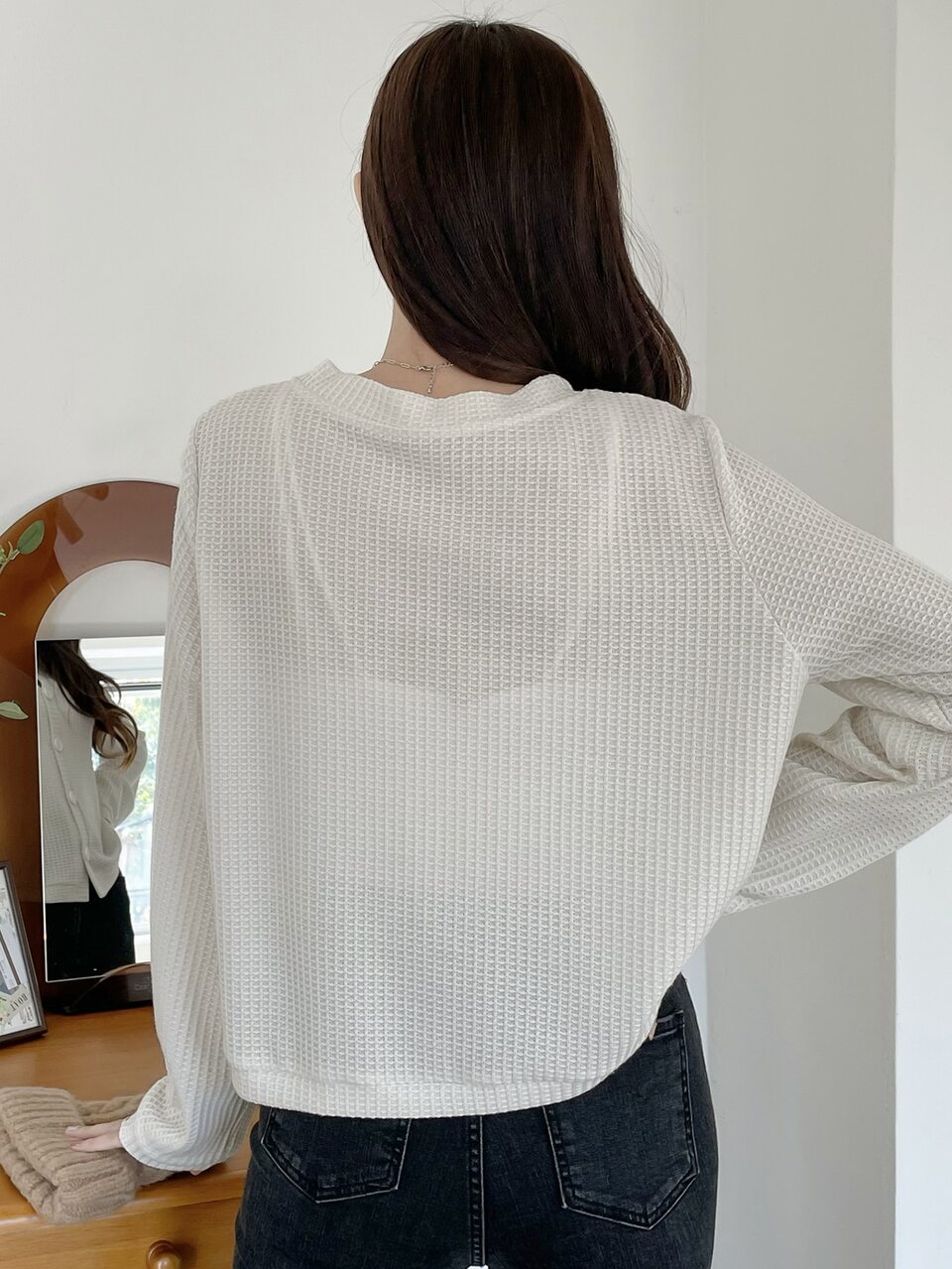 Solid Button Front Top Long Sleeve Women