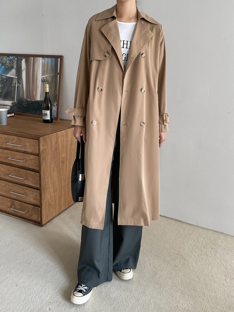 DAZY 扣飾袖雙排釦腰帶風衣外套 - 卡其色 - 查看 8