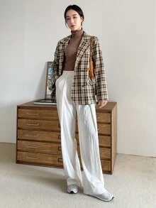 DAZY Tartan Print Double Breasted Blazer - Multicolor - View 7