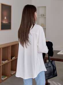 DAZY Camisa con botones y dobladillo curvo sin camiseta interior, ropa de otoño de manga larga - Beis - Ver 5