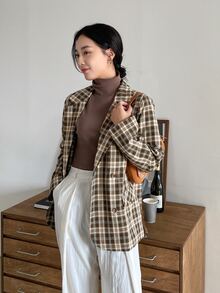 DAZY Tartan Print Double Breasted Blazer - Multicolor - View 8