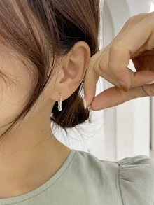 DAZY 極簡風格圓耳環 - 銀色 - 查看 3