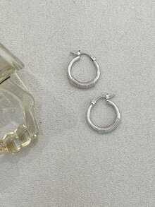 DAZY 極簡風格圓耳環 - 銀色 - 查看 7