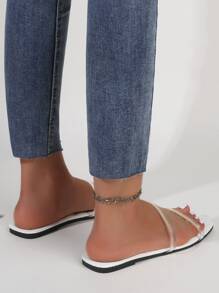 Clear Double Strap Slide Sandals - White - View 2