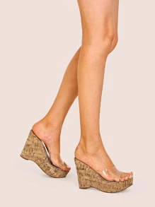 女士透明坡跟高跟穆勒鞋,時尚露趾涼鞋 - 無色 - 查看 4