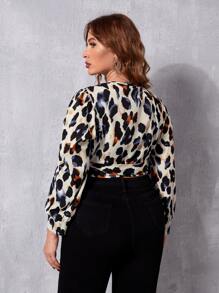 Áo sơ mi Plus Size Thắt nút Trọn gói Tất cả trên in Giải trí - Nhiều màu - Xem 2