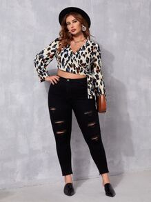 Áo sơ mi Plus Size Thắt nút Trọn gói Tất cả trên in Giải trí - Nhiều màu - Xem 3