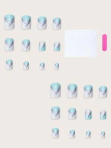 24 miếng móng tay giả ngăn màu và 1 miếng dũa móng tay và 1 miếng băng dính - Nhiều màu - Xem 2