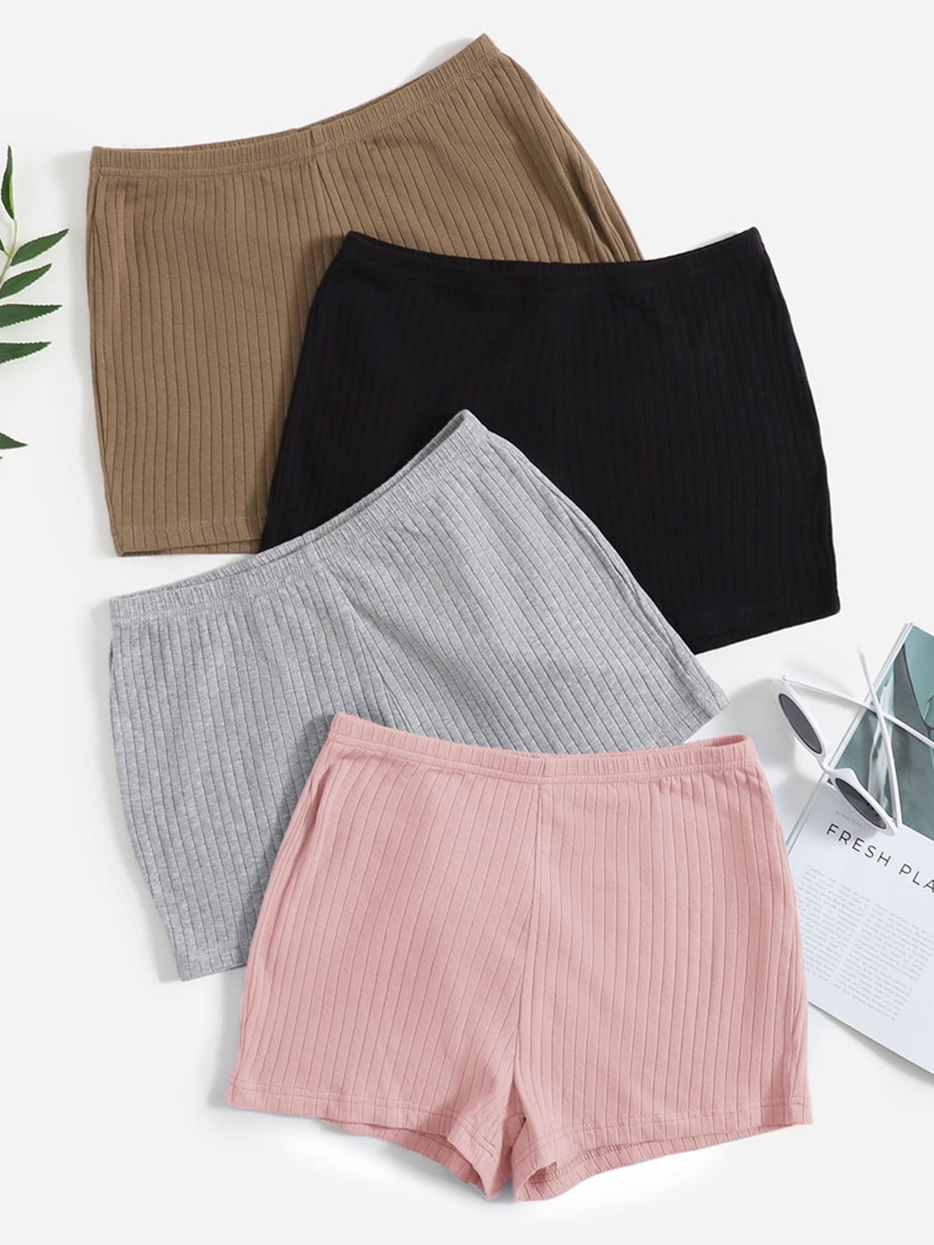 SHEIN EZwear 4pcs Rib-knit Shorts