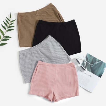 4Pcs Rib-Knit Shorts
