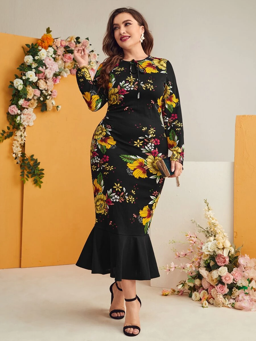 Modelyn Đầm Plus Size Viên lá sen Hoa Thanh lịch - Nhiều màu - Xem 1