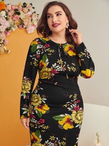 Modelyn 大碼繫帶領魚尾連衣裙 - 彩色 - 查看 3