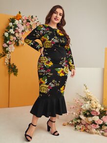 Modelyn 大碼繫帶領魚尾連衣裙 - 彩色 - 查看 4