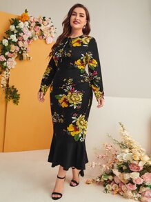 Modelyn 大碼繫帶領魚尾連衣裙 - 彩色 - 查看 5