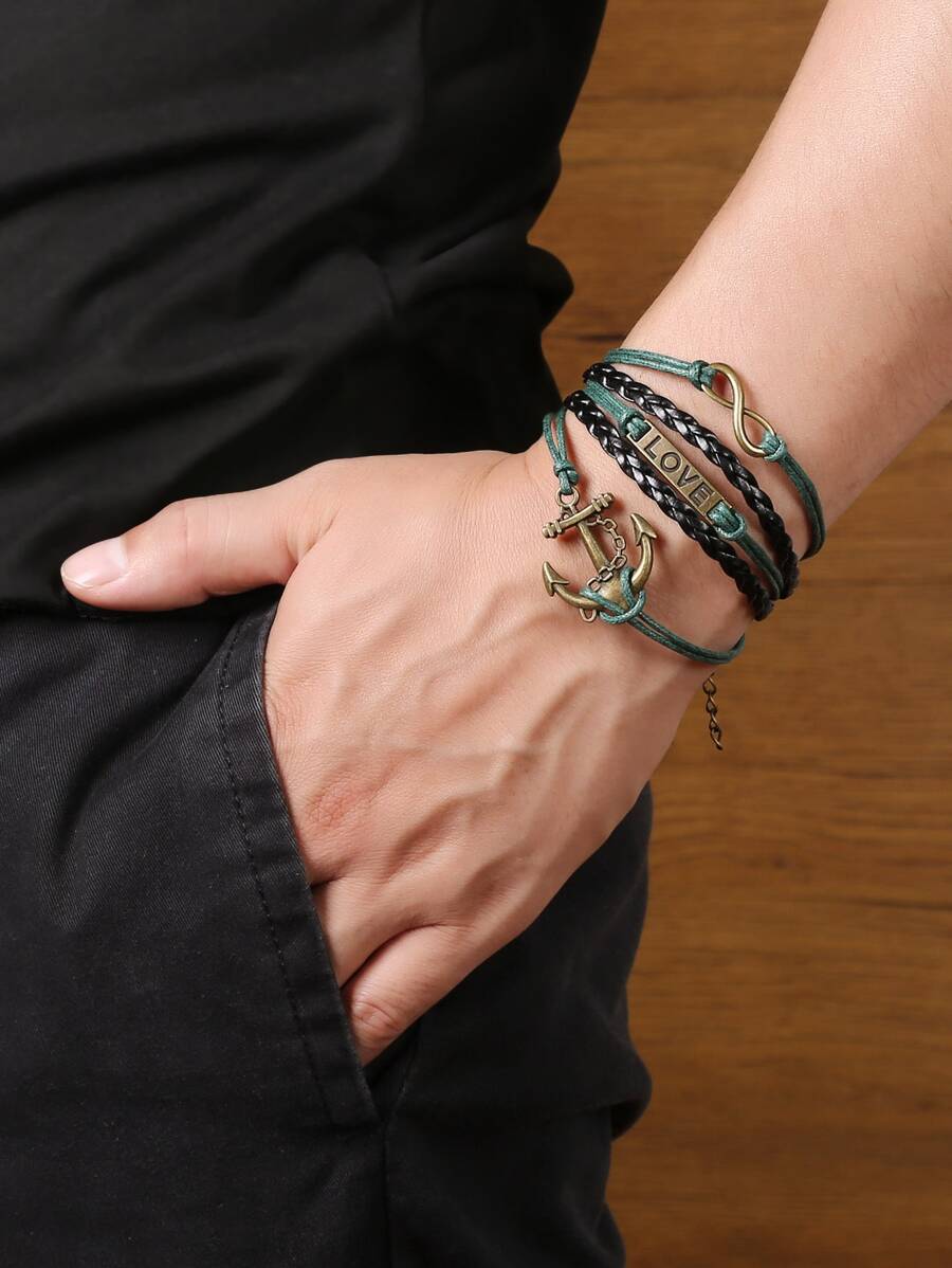 時尚流行男士無限和錨裝飾手鍊朋克嘻哈風格合金材料適合珠寶禮物和時尚外觀 - 彩色 - 查看 1