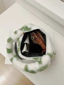 毛絨、柔軟、毛絨、蓬鬆全花圖案蓬鬆法棍包適合女孩、女士、大學生、菜鳥和白領上班、辦公室、通勤、秋冬、暖冬、戶外 - 彩色 - 查看 4