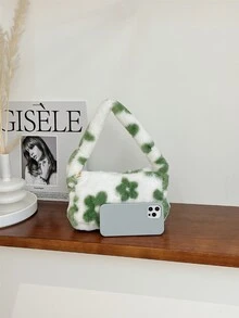 毛絨、柔軟、毛絨、蓬鬆全花圖案蓬鬆法棍包適合女孩、女士、大學生、菜鳥和白領上班、辦公室、通勤、秋冬、暖冬、戶外 - 彩色 - 查看 5