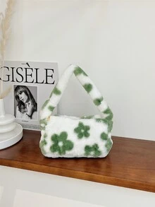 毛絨、柔軟、毛絨、蓬鬆全花圖案蓬鬆法棍包適合女孩、女士、大學生、菜鳥和白領上班、辦公室、通勤、秋冬、暖冬、戶外 - 彩色 - 查看 6