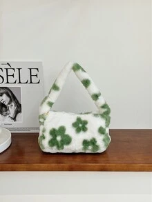 毛絨、柔軟、毛絨、蓬鬆全花圖案蓬鬆法棍包適合女孩、女士、大學生、菜鳥和白領上班、辦公室、通勤、秋冬、暖冬、戶外 - 彩色 - 查看 7