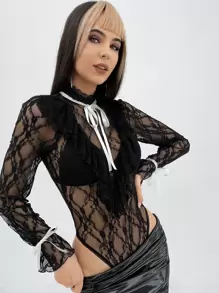 SHEIN Body de espalda con abertura de ojo de puño con nudo de malla transparente
