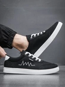 Men Embroidery Detail Lace-up Front Skate Shoes - Black - View 2