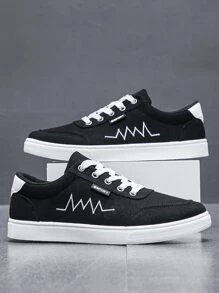 Men Embroidery Detail Lace-up Front Skate Shoes - Black - View 3