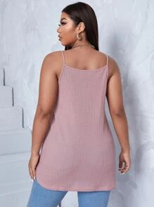 SHEIN Essnce Áo hai dây Plus Size Lộ Lưng màu trơn Giải trí - Bụi hồng - Xem 2