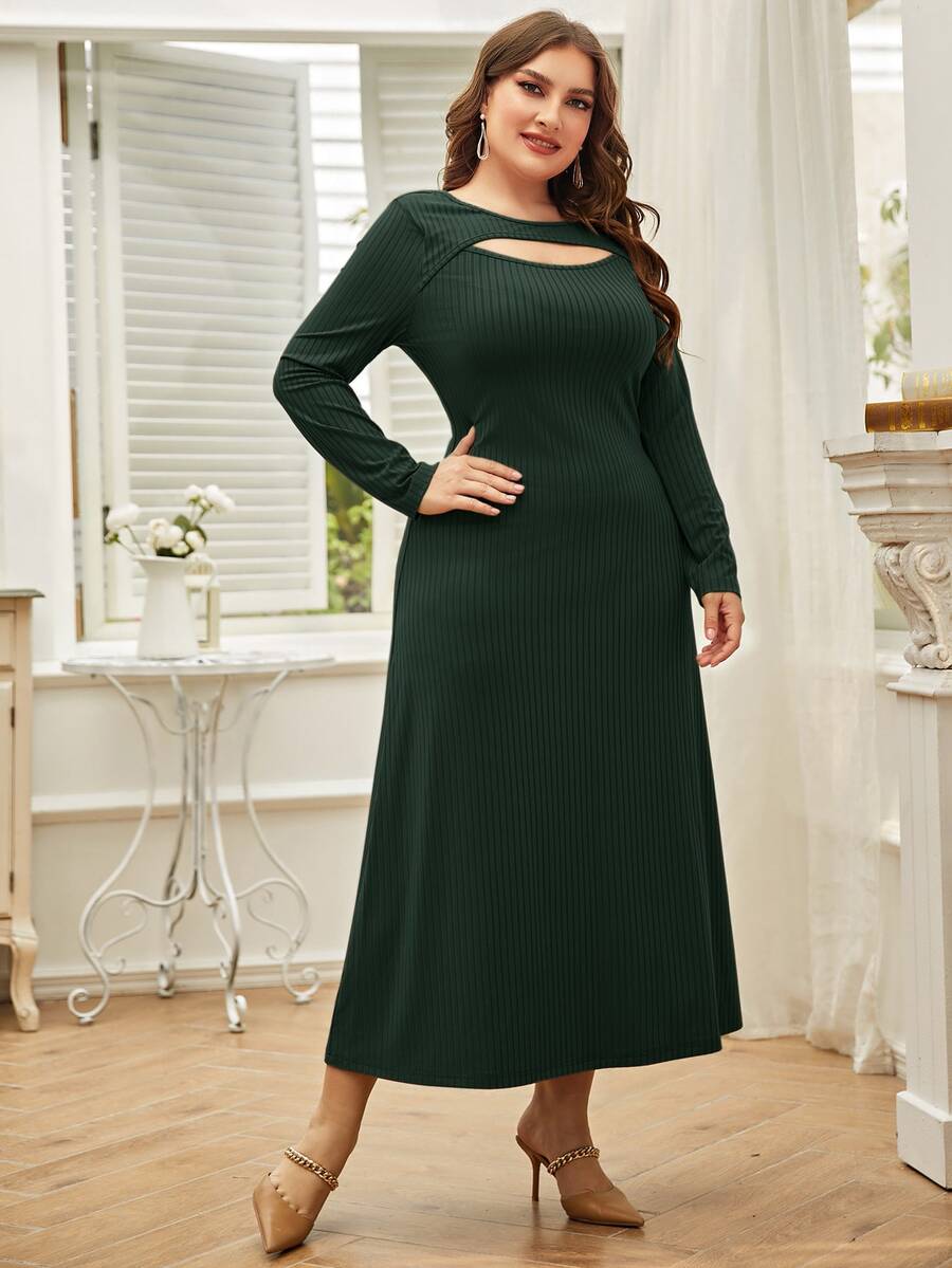 Plus Cut Out Ribbed Knit Dress | SHEIN USA