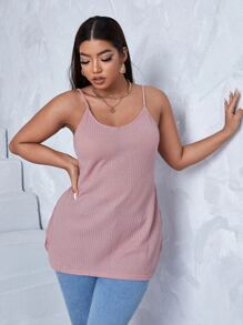 SHEIN Essnce Áo hai dây Plus Size Lộ Lưng màu trơn Giải trí - Bụi hồng - Xem 3