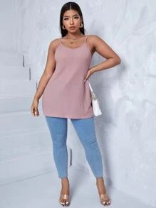 SHEIN Essnce Áo hai dây Plus Size Lộ Lưng màu trơn Giải trí - Bụi hồng - Xem 4
