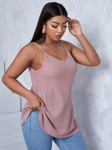 SHEIN Essnce Áo hai dây Plus Size Lộ Lưng màu trơn Giải trí - Bụi hồng - Xem 5