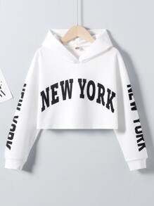 SHEIN Explorewe Tween Girl Letter Graphic Drop Shoulder Hoodie - White - View 1