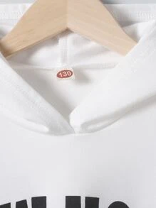 SHEIN Explorewe Tween Girl Letter Graphic Drop Shoulder Hoodie - White - View 3