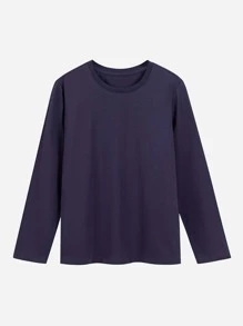 男孩素色長袖T恤 - 藏蓝色 - 查看 1